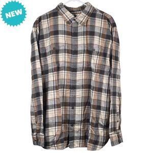 Mutual Weave Flannel Men's Size XL Long Sleeve Button Up Gray Brown Plaid NEW